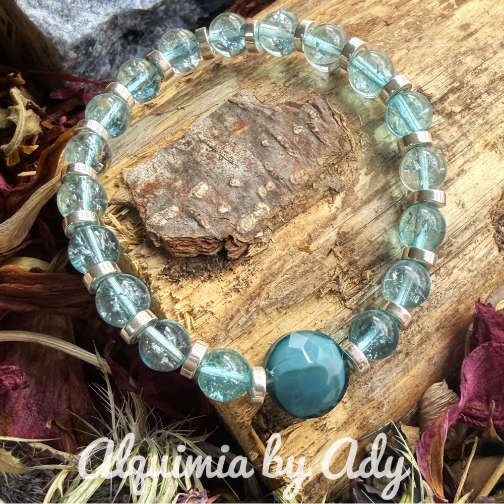 Blue Quartz handmade beaded statement bracelet/festival season/colorful